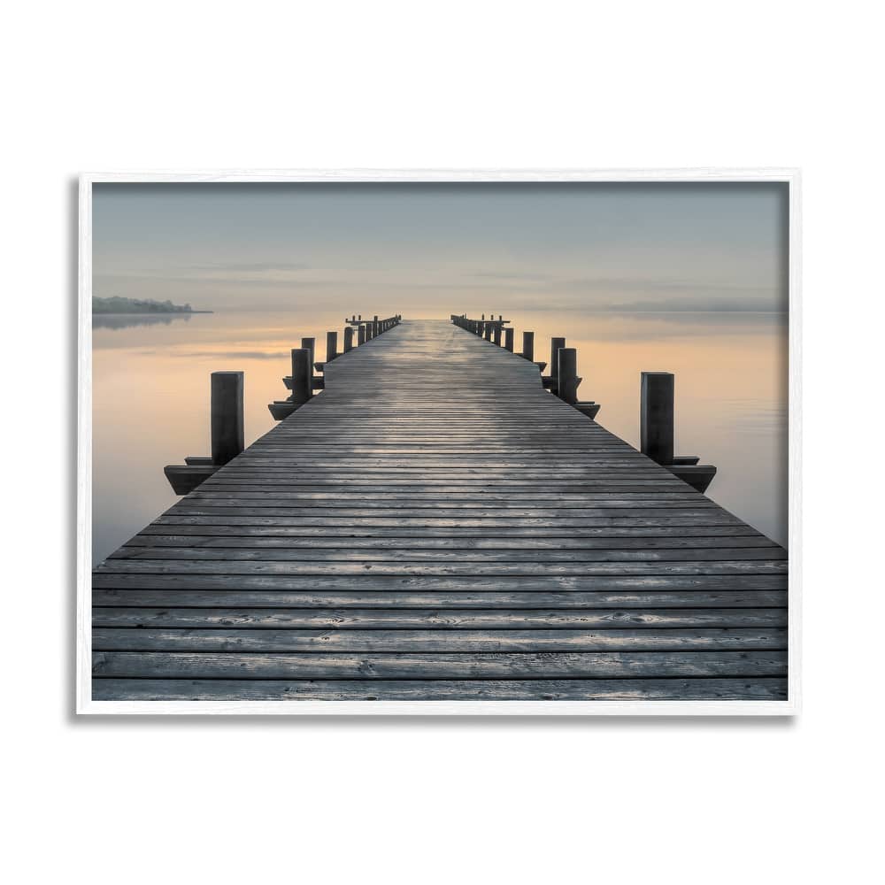 Stupell Quiet Serene Dock Pier Foggy Morning Sunrise Scenery Framed Wall Art - Orange