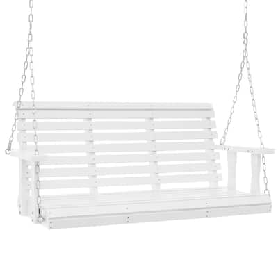White Cedar Wood Porch Swing with Steel Chains and Weatherproof Coat - 54” L x 28” W x 23.6” H