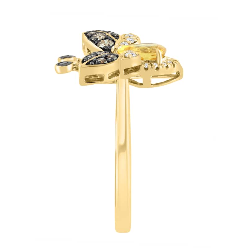 Effy Women's 14K Yellow Gold Diamond,Black Diamond,Espresso Diamond,Yellow Sapphire Bee Ring