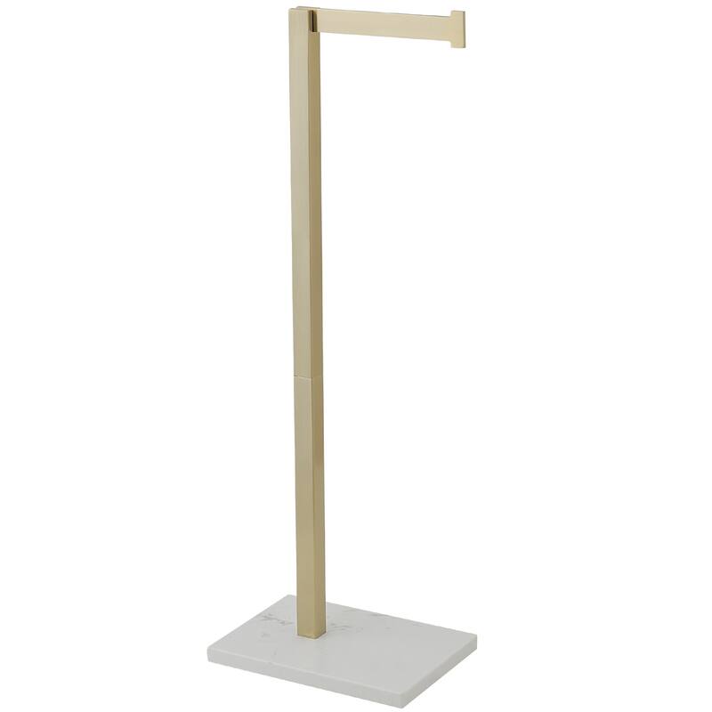 Freestanding Toilet Paper Holder with Natural Marble Base - Brushed Gold