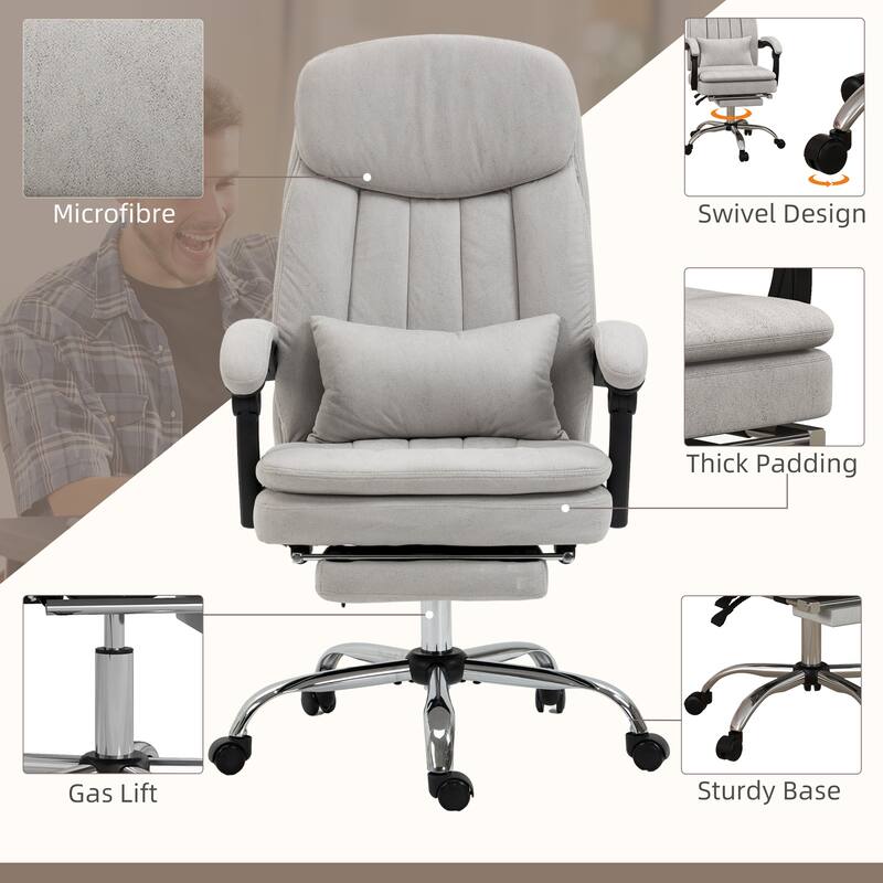 Microfibre Executive Massage Office Chair Swivel Computer Desk Chair with Lumbar Support Pillow - LIGHT GREY
