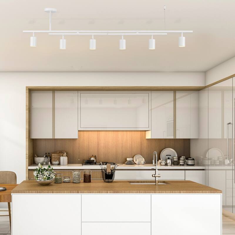 West 64" 6-Light Matte White Track Lighting with Center Swivel Bars - one size