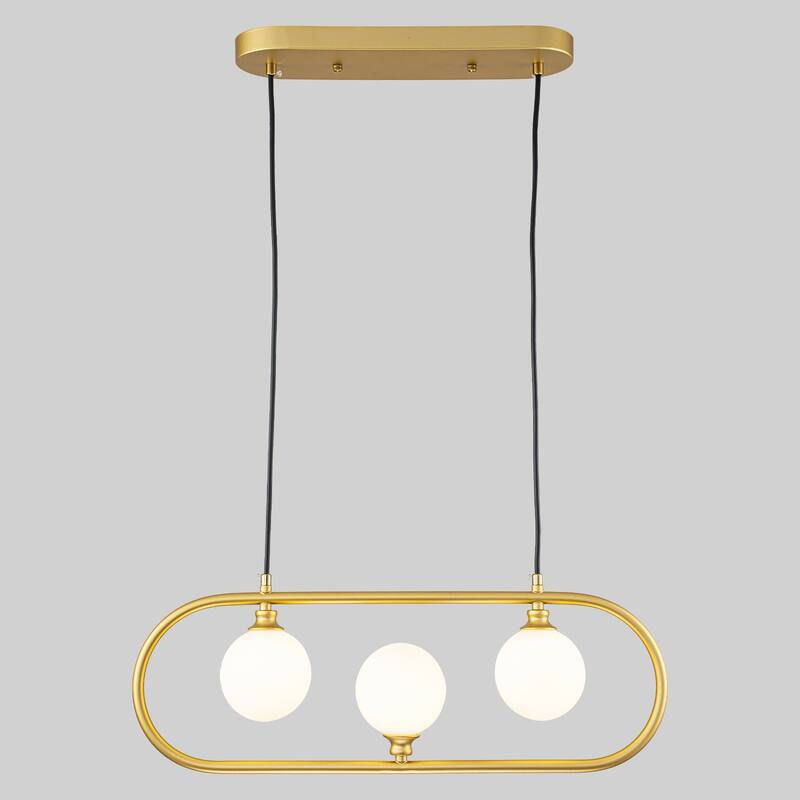 3-Light Linear Kitchen Island Pendant Frosted Milky White Glass Globes - Dia.22.83-in