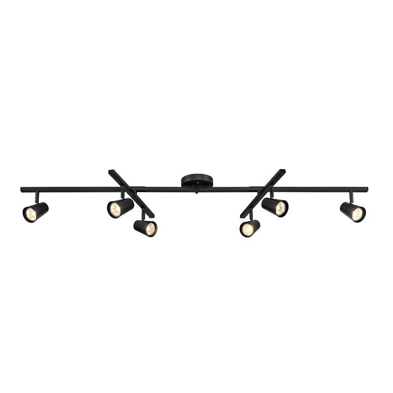 51" 6-Light Matte Black Adjustable Track Lighting with Center Swivel Bars and Pivoting Track Heads - 4.75"