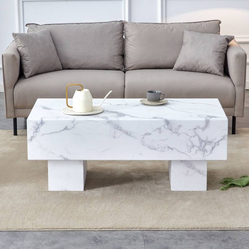 43.3" Length Coffee Table with Marble Texture