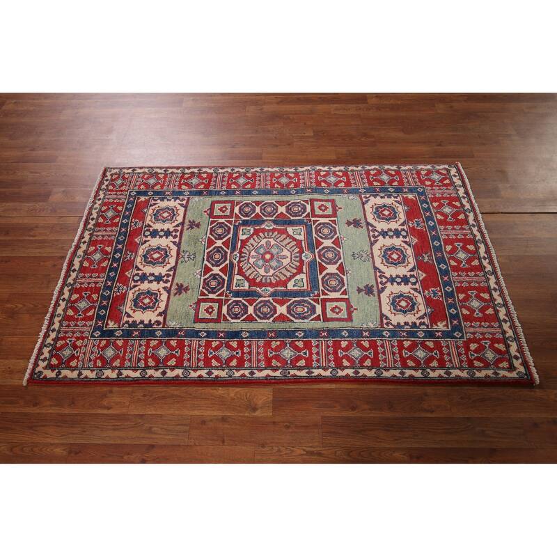 Kazak Foyer Rug Hand-Knotted Oriental Wool Carpet - 3'2" x 5'5"