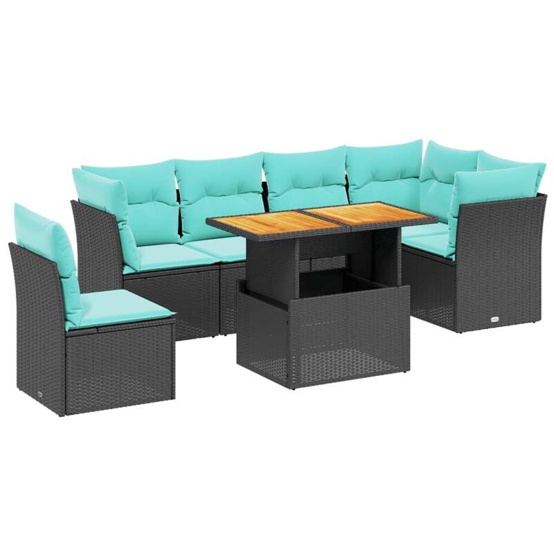 vidaXL 7 Piece Patio Sofa Set with Cushions Black Poly Rattan - 24.4 x 24.4 x 27.2