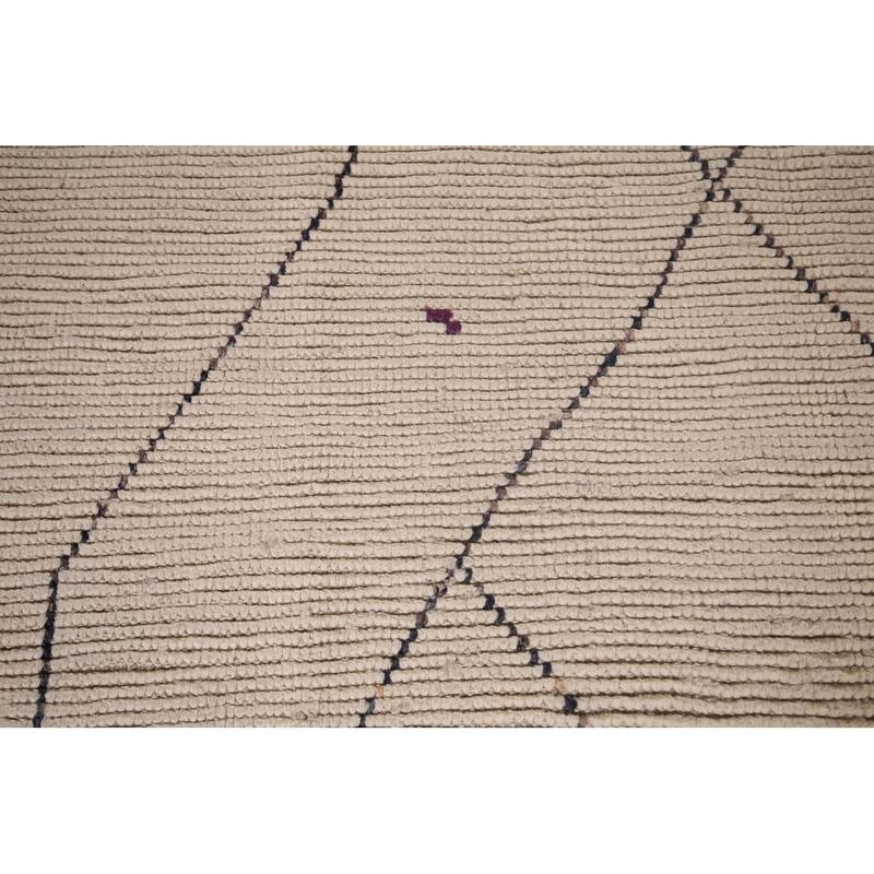 All-Over Striped Ivory Moroccan Area Rug Handmade Wool Carpet - 6'1"x 10'1"