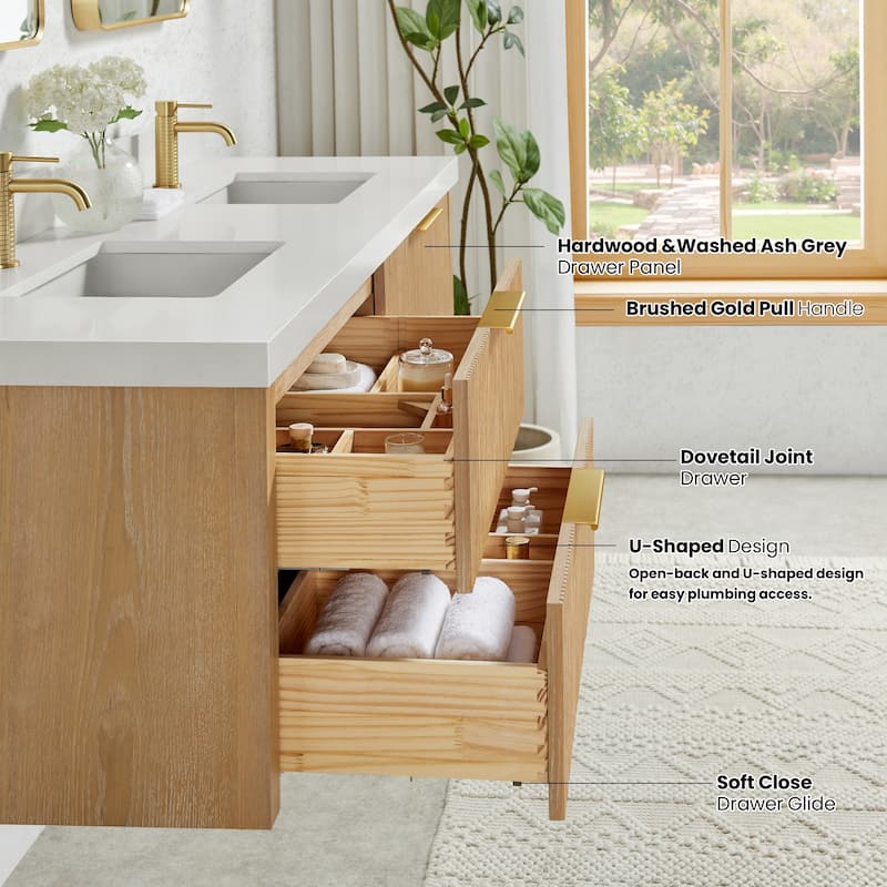 Barcelona Floating Bath Vanity with Quartz Stone Top without Mirror