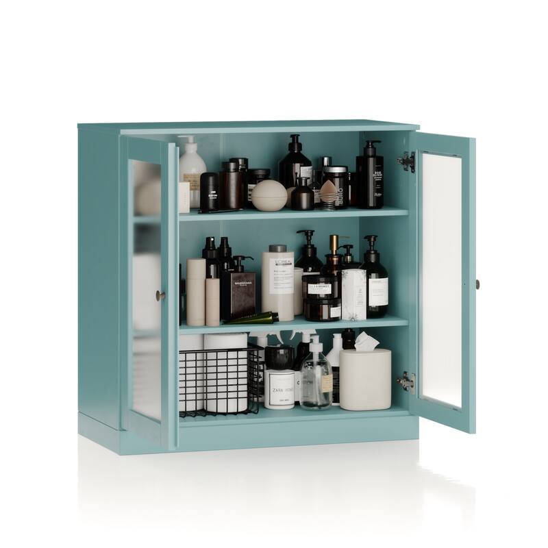 Palace Imports 100% Solid Wood 32" Bathroom Cabinet with Frosted Glass Doors and Adjustable Shelves