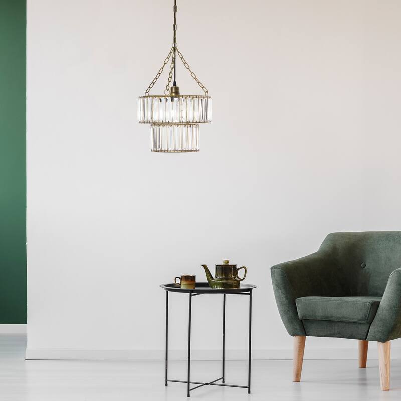 Octavius River of Goods Gold and Clear Metal and Glass Adjustable Drop Height 12-Inch Hanging Pendant Light