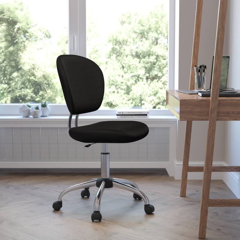 Mid-back Mesh Padded Swivel Task Office Chair with Chrome Base - Black