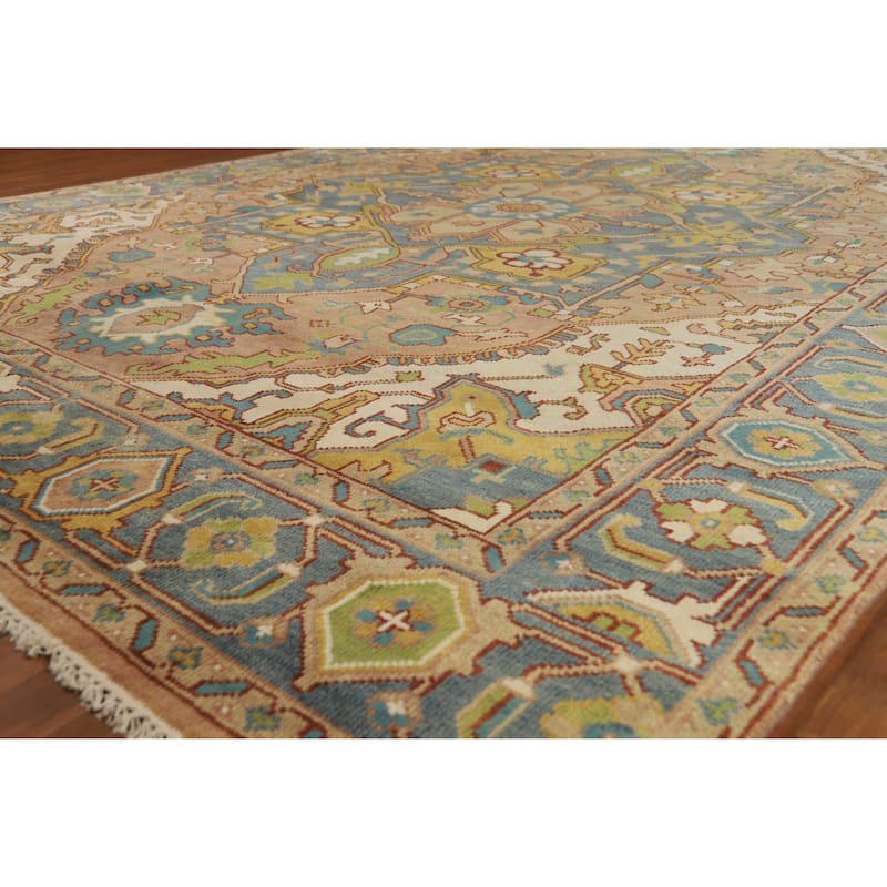 Hand Knotted Oriental 100% Wool Carpet Traditional Medallion Oranges & Rust Heriz (serapi) Area Rug - 11' 10'' X 9' 0''
