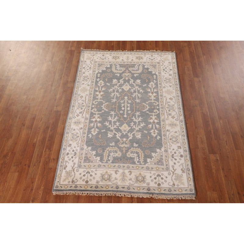Gray Oushak Oriental Area Rug Handmade Floral Wool Carpet - 3'11" x 6'0"