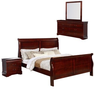 Queen Size Sleigh Wooden 4 Piece Bedroom Set, Cherry - Bed Bath ...