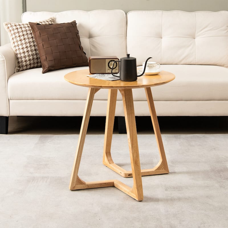 Rubber Wood Round Coffee End Table with V-Shaped Legs and 110 lbs Capacity - 24" x 24" x 24"(L x W x H)