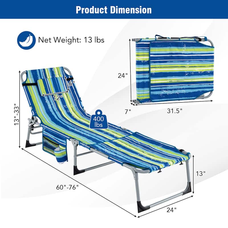 Gymax Folding Chaise Lounge Chair Sunbathing Recliner w/ Face Hole &