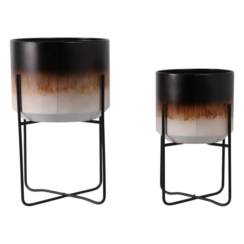 Metal Planters Sleek Modern Stands Decorative Accent Design (Set of 2)