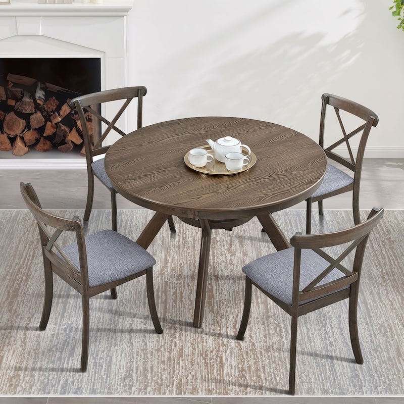 Farmhouse Wooden X Back Dining Chairs Set of 2, Fabric Upholstered Kitchen Side Chairs