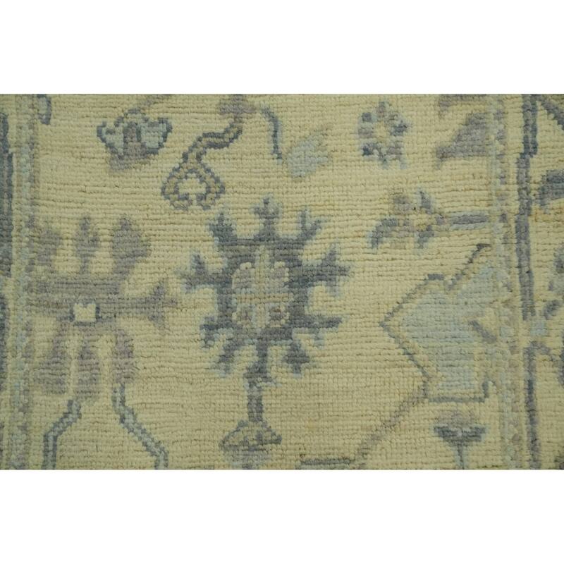 Vegetable Dye Floral Oushak Turkish Runner Rug, Floral Geometric Carpet - 12' 4'' X 2' 8''