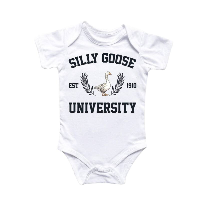 Silly Goose University - Baby Boy Girl Clothes Infant Bodysuit Funny Cute Newborn - White - Newborn