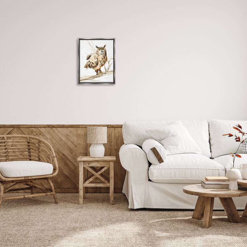 Stupell Owl Perched in Tree Framed Floater Canvas Wall Art Design by Kelley Talent