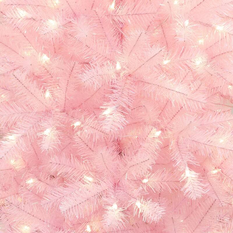 6.5Ft Pre-Lit Pink Hinged Full Artificial Christmas Tree - 78" H x 41.7" Diameter