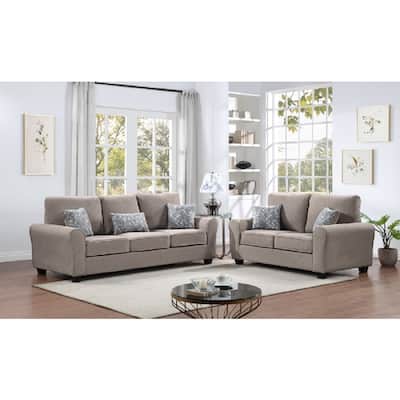 2Pc Chenille Upholstered Sofa Set w/ Pillows Living Room Couch Loveseat