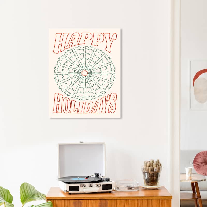 Wynwood Studio Canvas Holiday and Seasonal Outline Happy Holidays Red Wall Art Canvas Print - 20 x 24