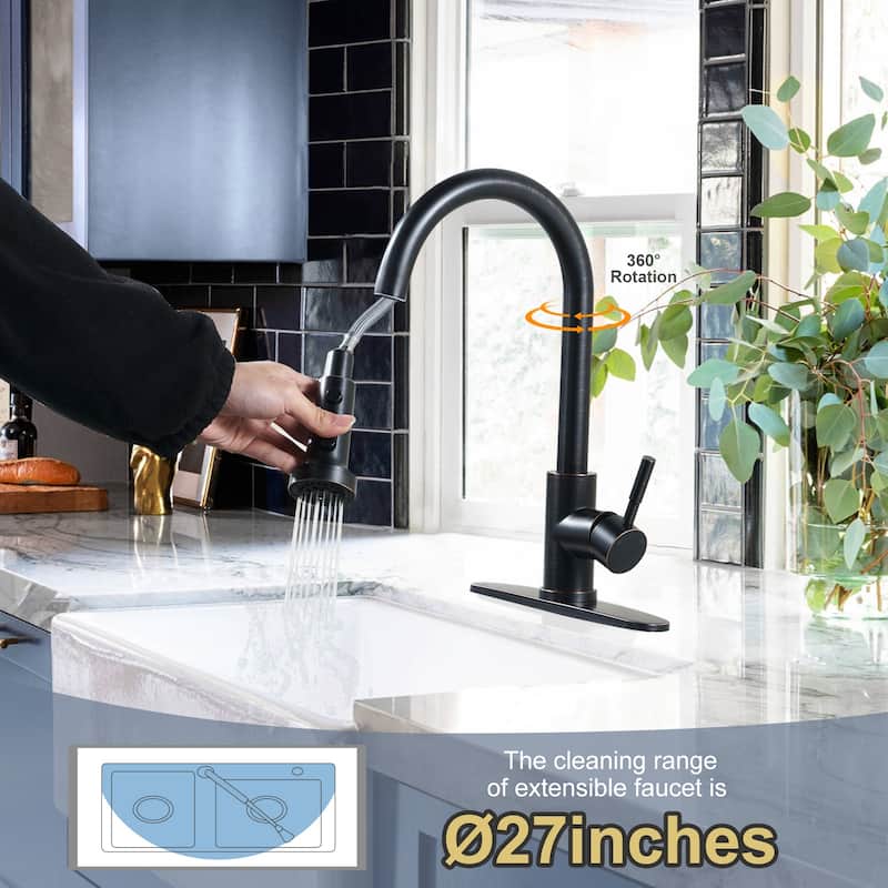 WOWOW Single Handle Pull Down Sprayer Kitchen Faucet