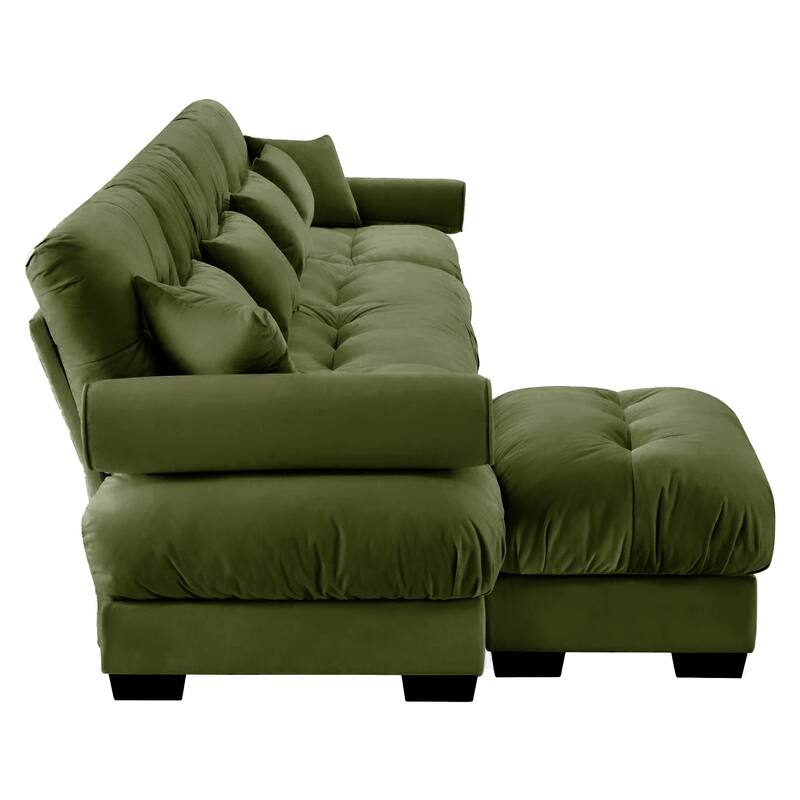 L-Shaped 4 Seater Sectional Sofa with 1 Movable Ottomans & Pillows