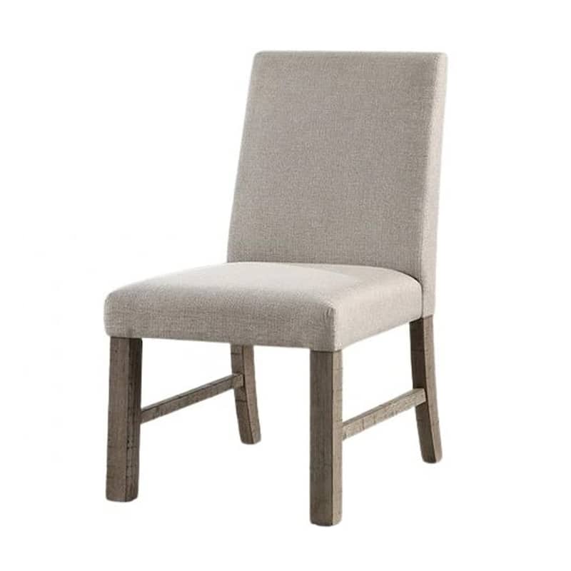 Genu Side Dining Chair Set of 2, Rustic Gray Wood, Gray Fabric