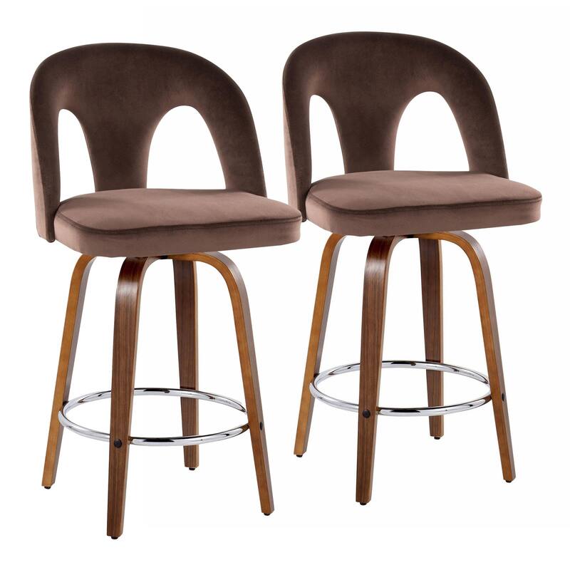 Carson Carrington Ashton Upholstered 26" Counter Stool with Walnut Bent Wood Legs & Round Footrest (Set of 2)