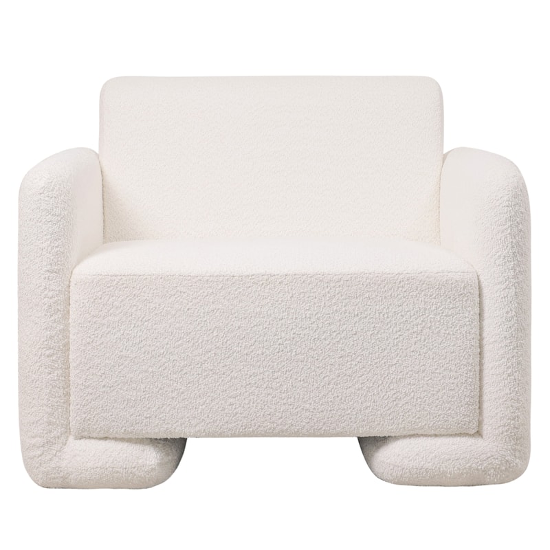 Nyta Mid-Century Accent Armchair in Deep Foam Seat, Boucle or Linen Upholstery, and Plastic Glides with Solid Wood Support