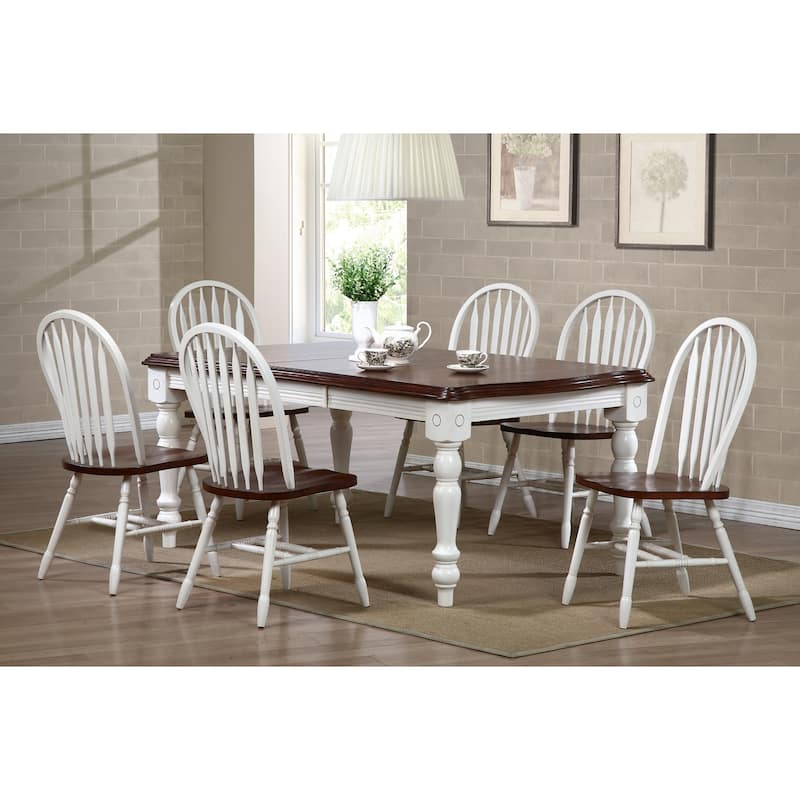 Art Deco Arrowback Side Chairs - Set of 2 - Solid Wood Dining Chairs - Antique White & Chestnut Brown
