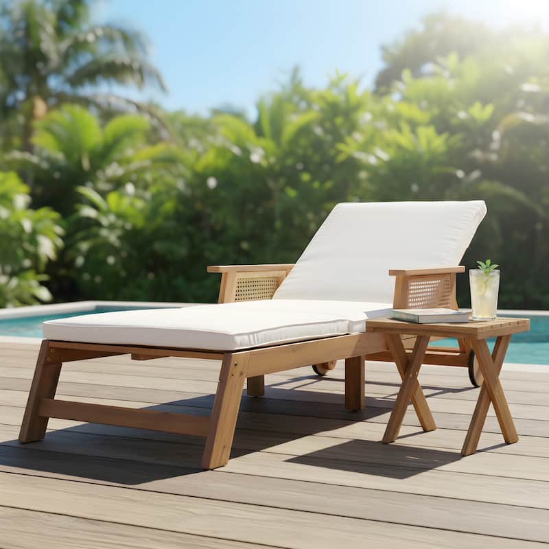 Christopher Knight Home - Nexo Outdoor Acacia Wood Adjustable Chaise Lounge Set with 18.00'' Square Cross Base Side Table