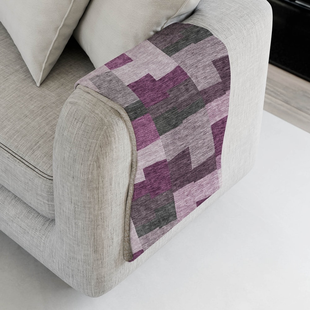 Premium Machine Washable Modern Blocks Sherpa Throw Blanket