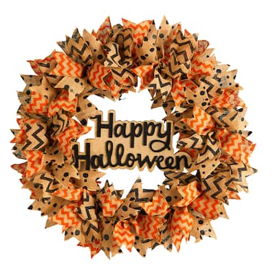 30" Halloween Burlap Ribbon Wreath - 30