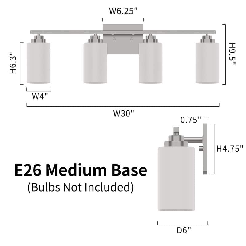 KAWOTI Rive 30" 4-Light Dimmable Vanity Light with Frosted White Glass