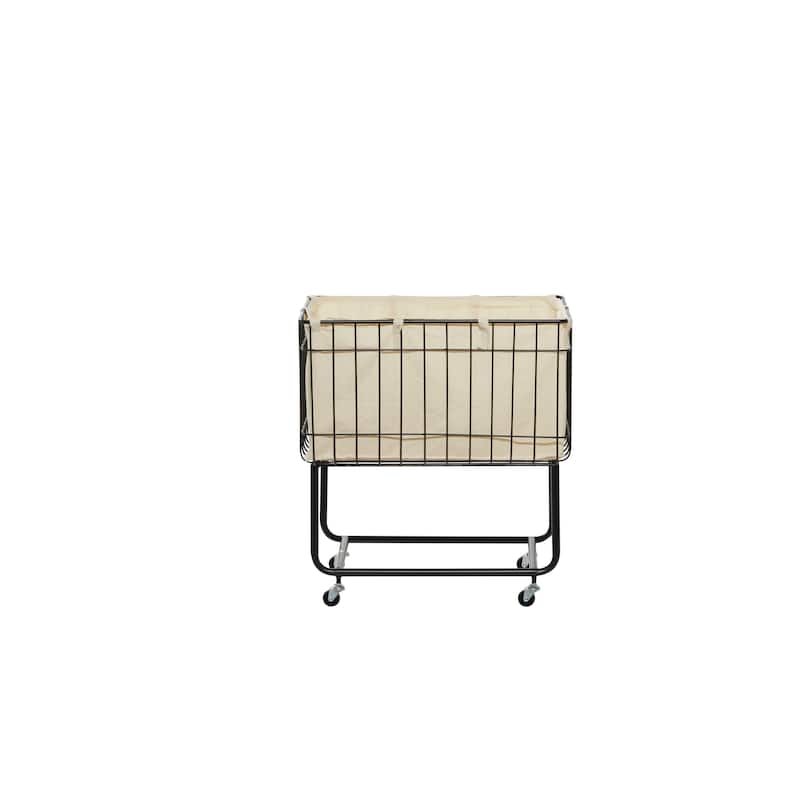 Metal Deep Set Wire Basket Storage Cart with Wheels and Fabric Lining - Black - Roche River Decor