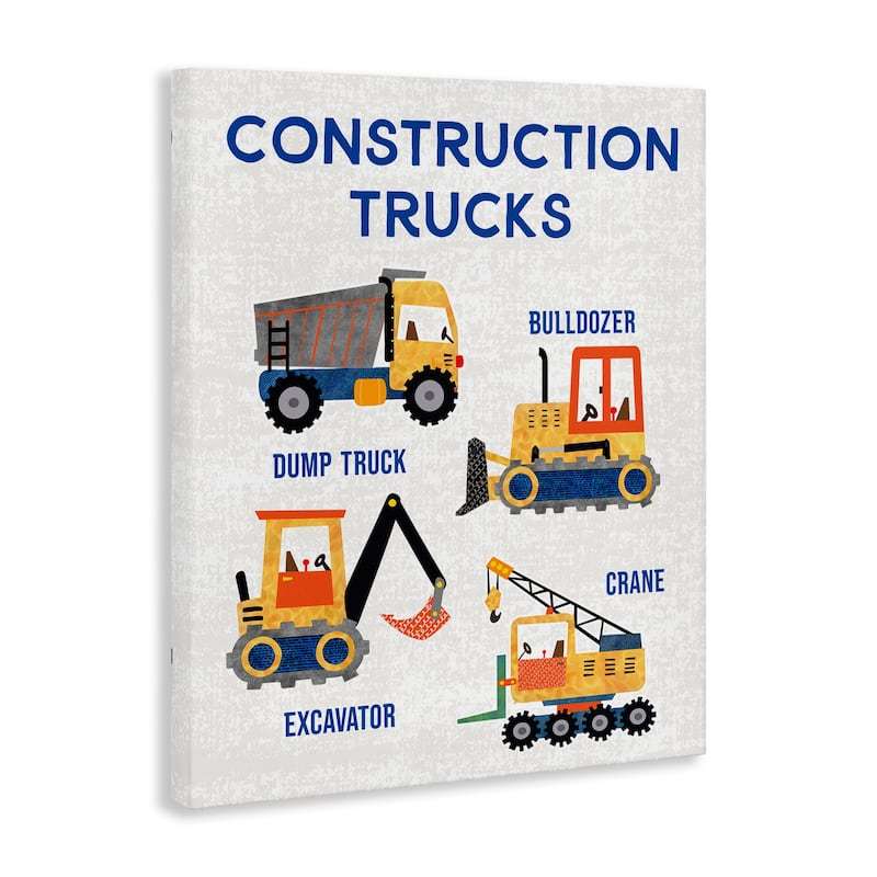 Stupell Educational Construction Trucks Canvas Wall Art Design By Conrad Knutsen