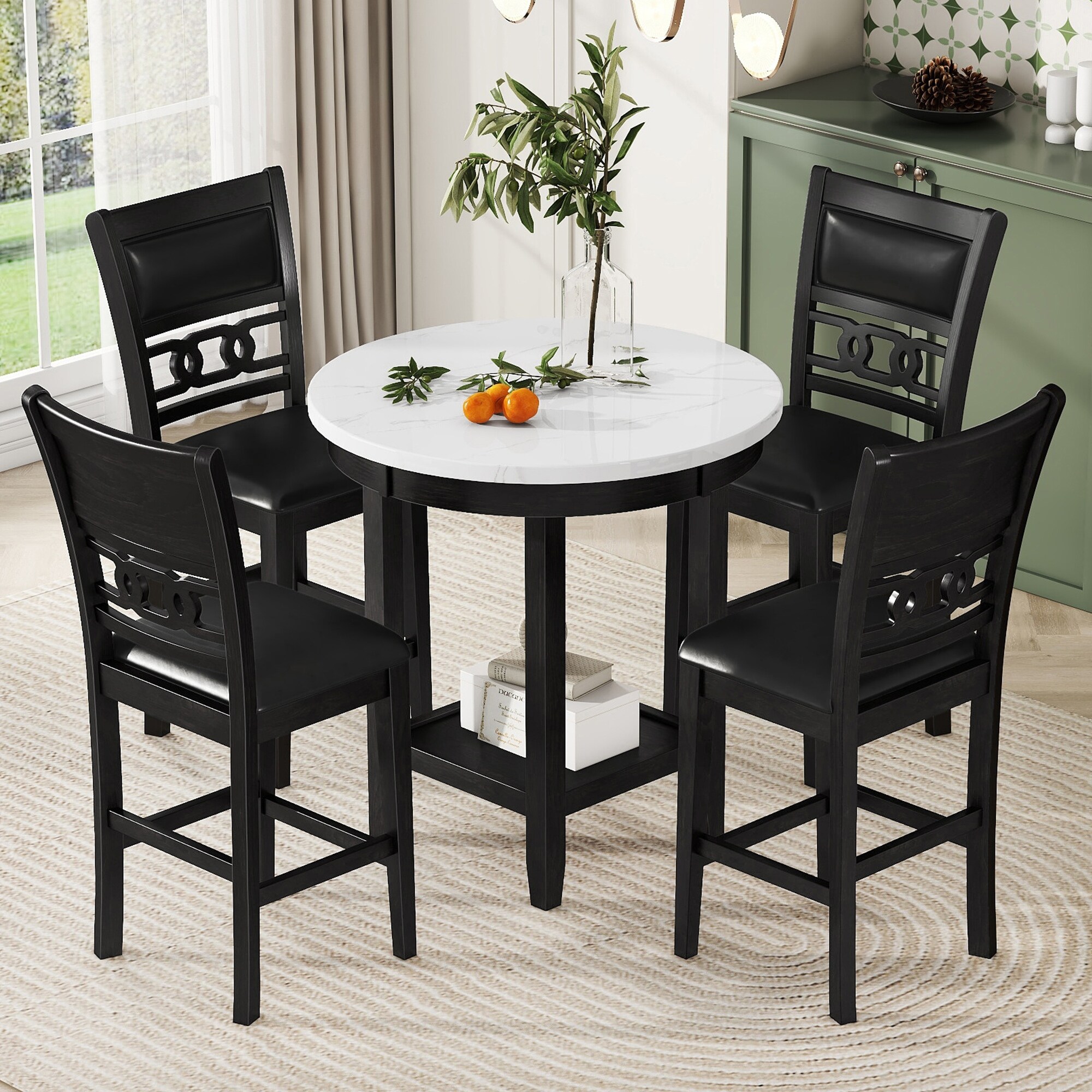5 Piece Counter Height Dining Faux Marble Round Table Set with Four Chairs Bed Bath Beyond 39979594
