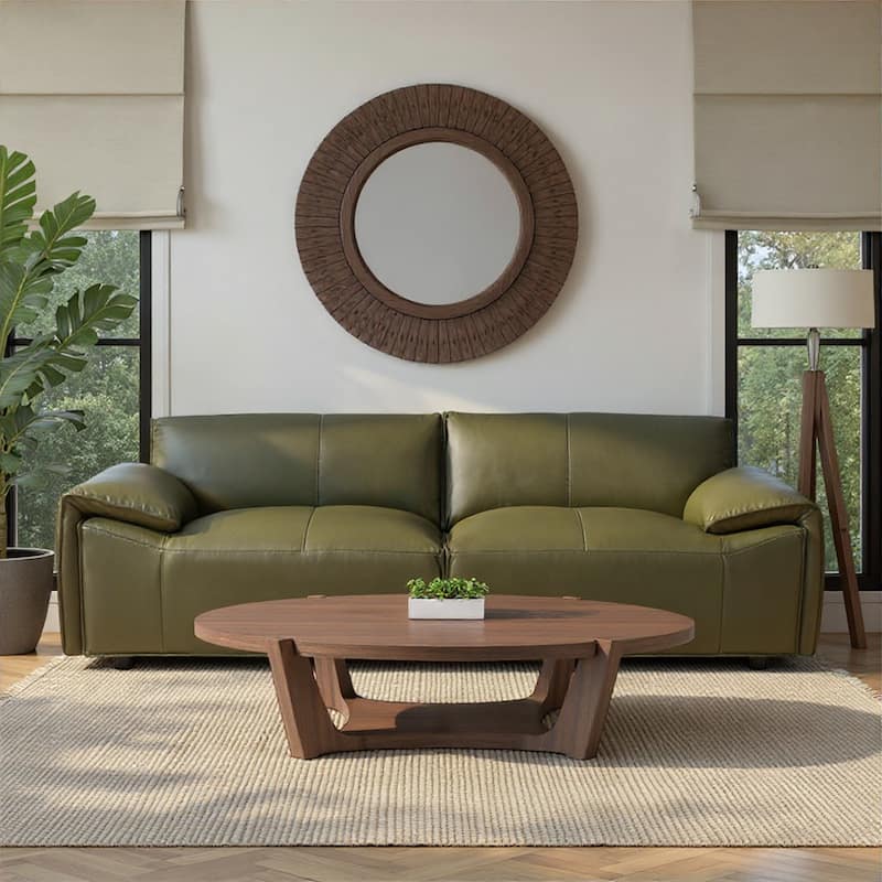 Tanner Top Grain Leather Loveseat, Sofa, or Living Room Set with Padded Arms - Sofa - Green