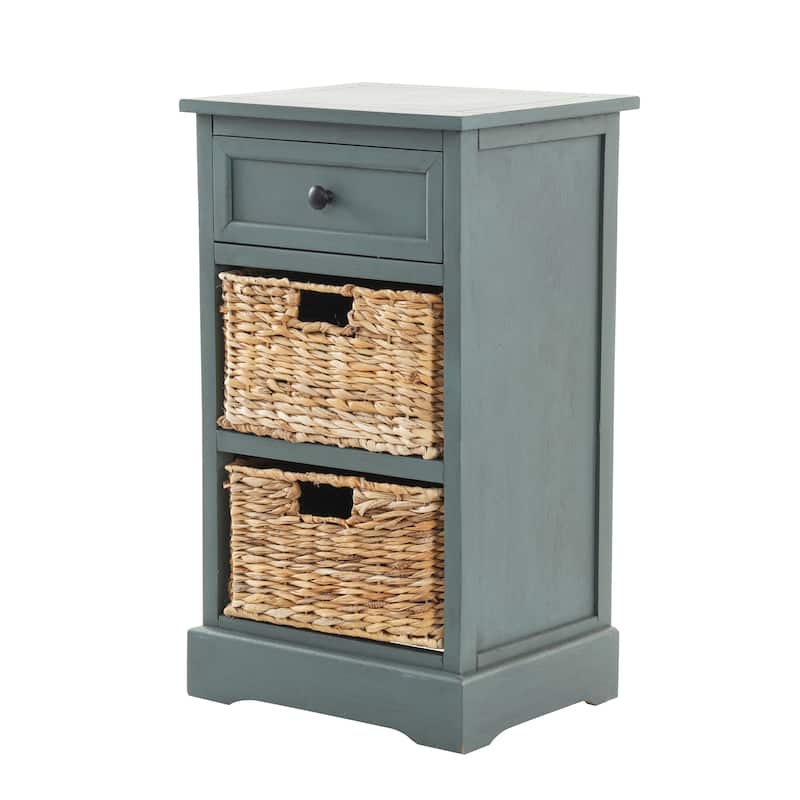 Wood Storage Unit with 2 Wicker Basket Drawers - Black, Brown, Teal, Cream - Roche River Decor