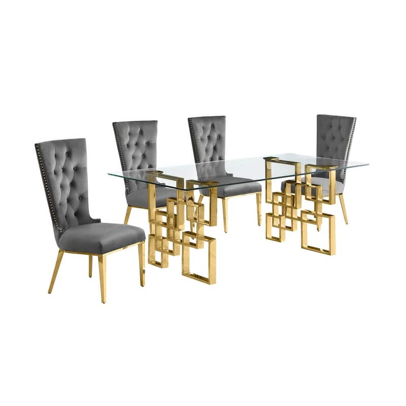 Best Quality Furniture D221/2-SC330-7 Dining Set with 12mm Tempered Glass