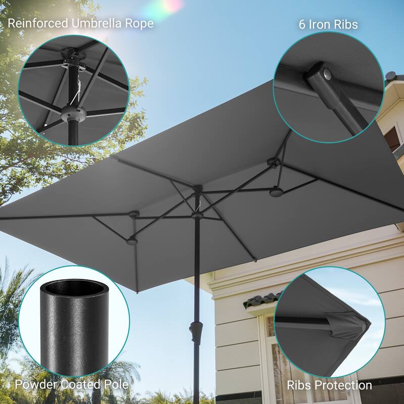 BONOSUKI 10 x 6.5Ft Double-Sided Patio Umbrella with Large Canopy Outdoor Table Umbrella for Garden and pool, Anthracite Gray