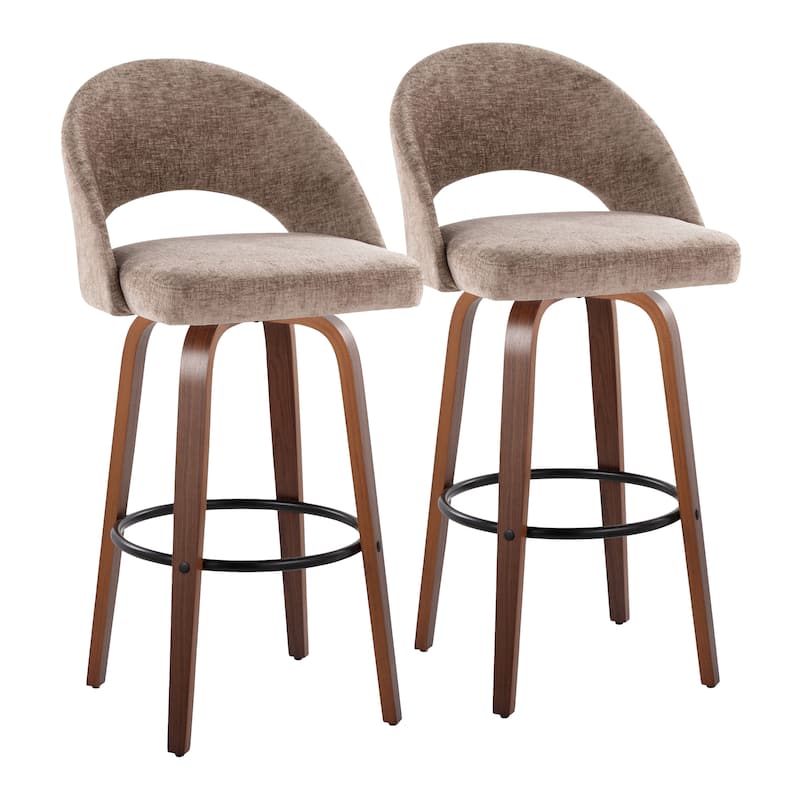 Renee Upholstered 30" Fixed-Height Barstool - Set of 2 - Brown Fabric/Walnut