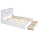 preview thumbnail 9 of 22, Queen Size Solid Pine Wood Platform Kids Bed Frame with Built-In Storage Shelves of the Headboard and 2-Drawers, White