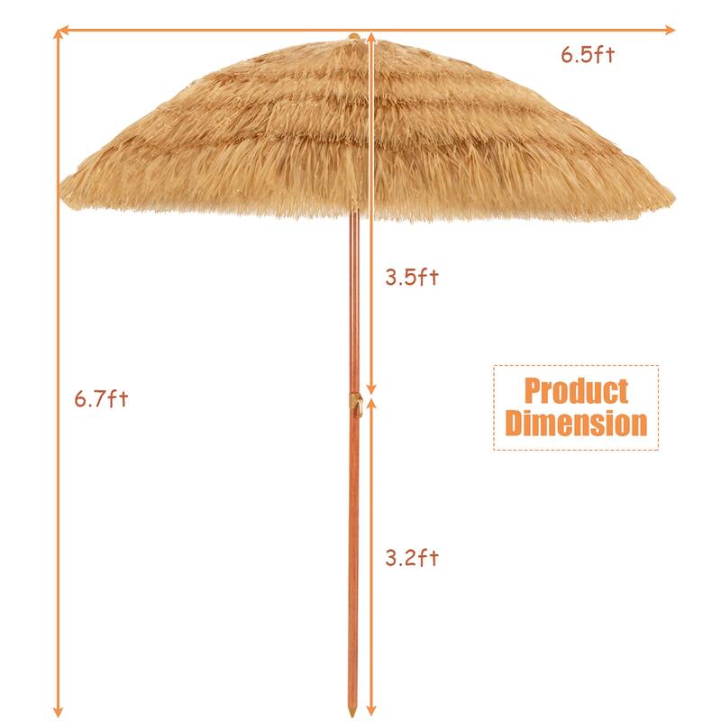 6.5Ft Thatched Patio Umbrella Portable Hawaiian Tilt Tiki Umbrella