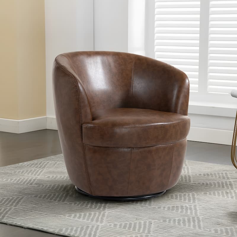 Faux Leather Swivel Barrel Accent Chair for Living Room